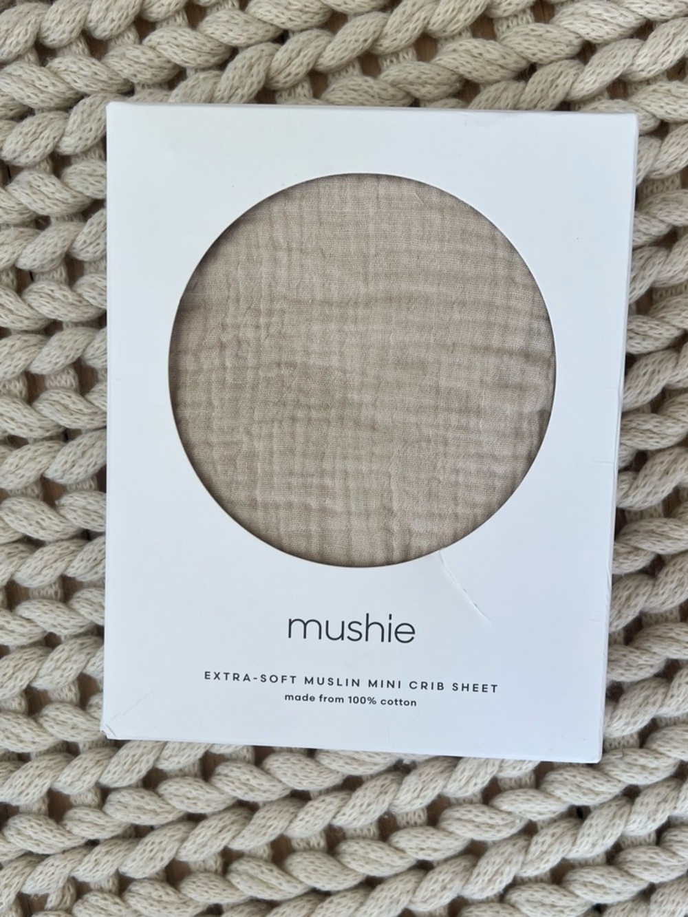 New in box! mushie Extra-Soft Muslin Mini Crib Sheet - Beige